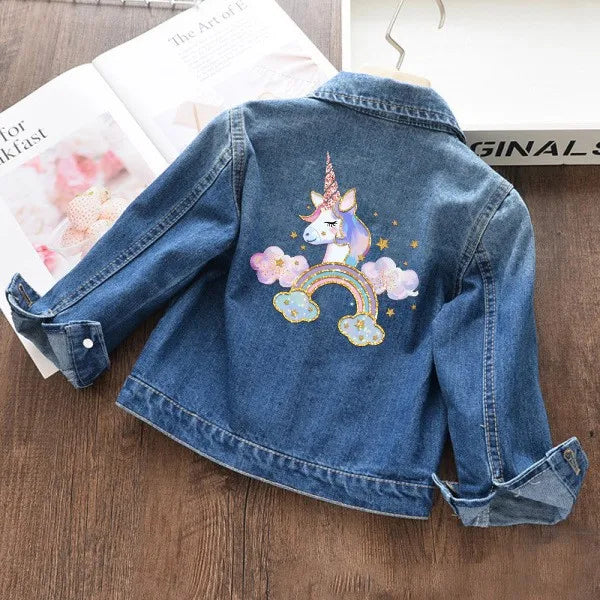 Sondr Girls Cartoon Unicorn Denim Jacket Casual Outerwear Coat