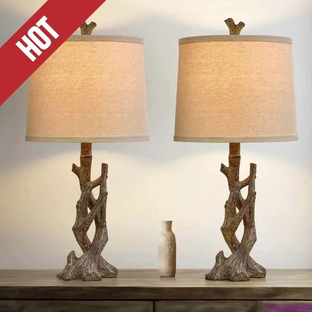 Rustic Farmhouse Table Lamp With Wood Grain Finish For Bedroom