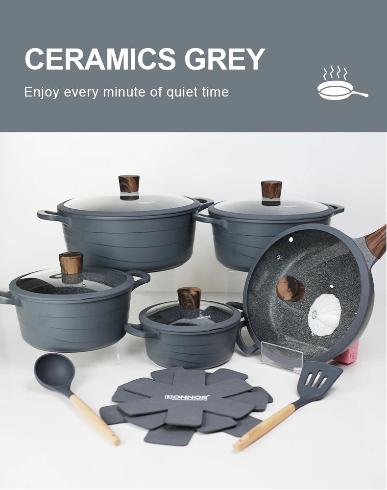 DONNOR 15Piece Nonstick Wave Series Cookware Set With Granite Coating