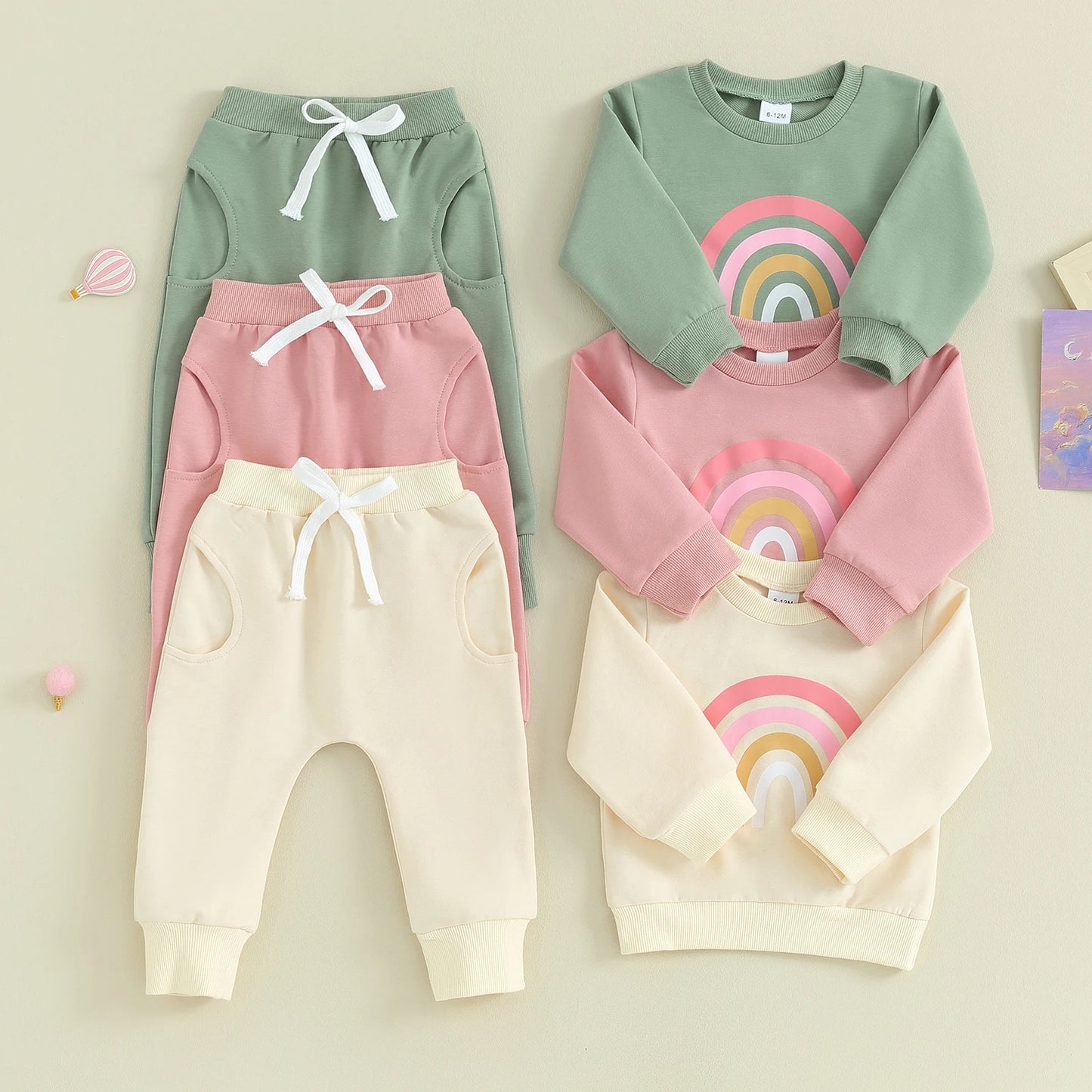 Citgeett Rainbow Print Toddler Unisex Sweatshirt and Pants Set