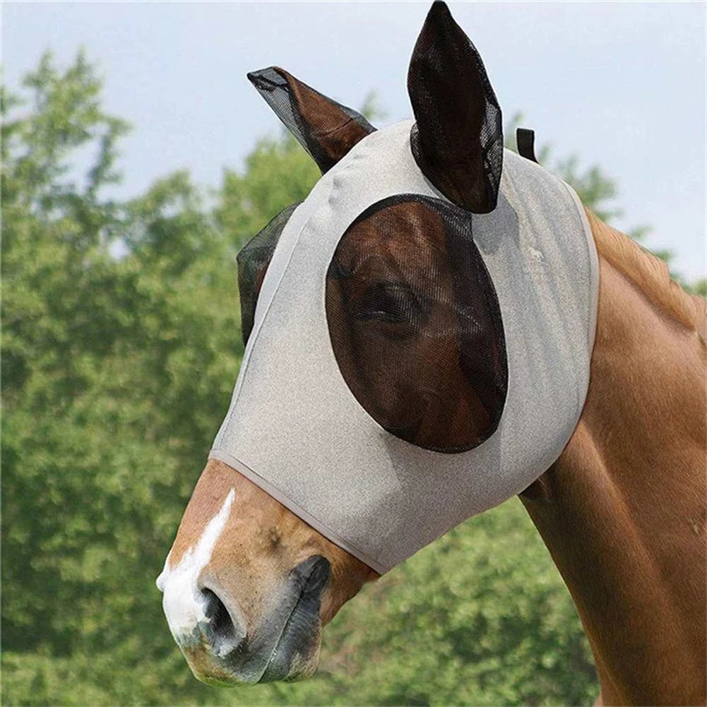 Anti Fly Stretchy Knitted Mesh Horse Ear Mask For Riding