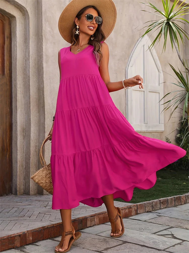 Y.KUKU Women Summer Casual Dress Mid Calf Length Elegant