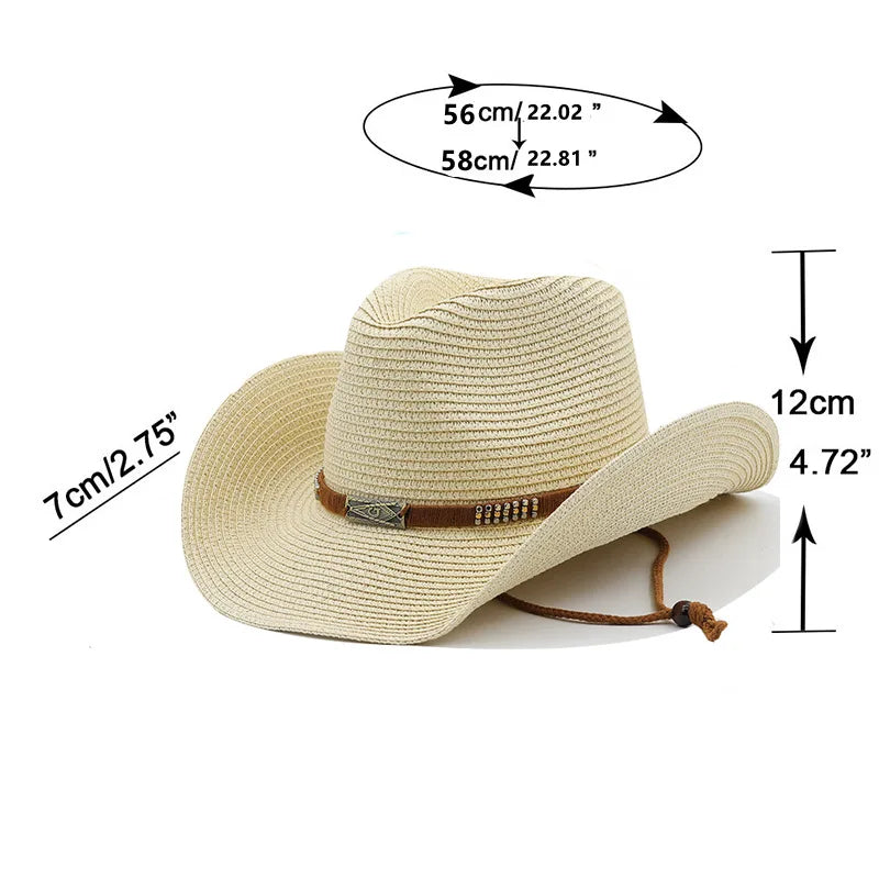 Outdoor Straw Cowboy Hat for Unisex Sun Protection Windproof Adjustable Strap
