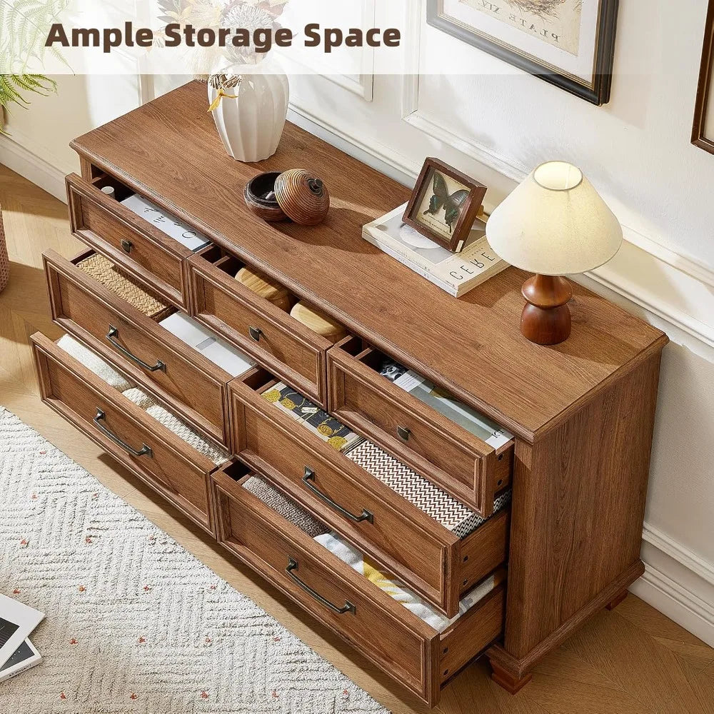 Farmhouse Style Brown Wood 7 Drawer Dresser