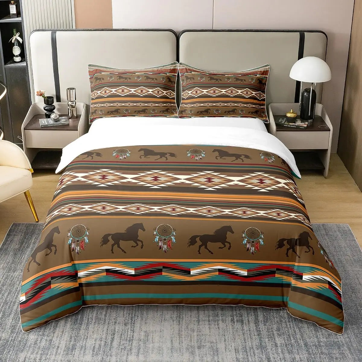 NONECN Western Cowboy Print Duvet Cover Set Bedding