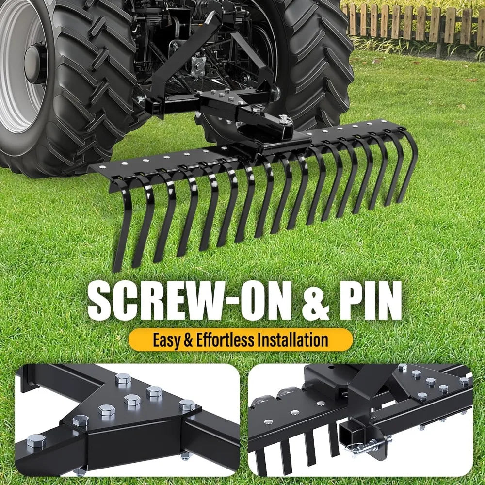 Landscape Rake Compatible with Category-0Tractor 3 Point & 5-Position Angle Adjustment for Garden