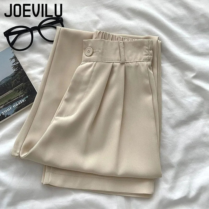 JOEVILU Womens High Waist Straight Ankle Silky Office Pants