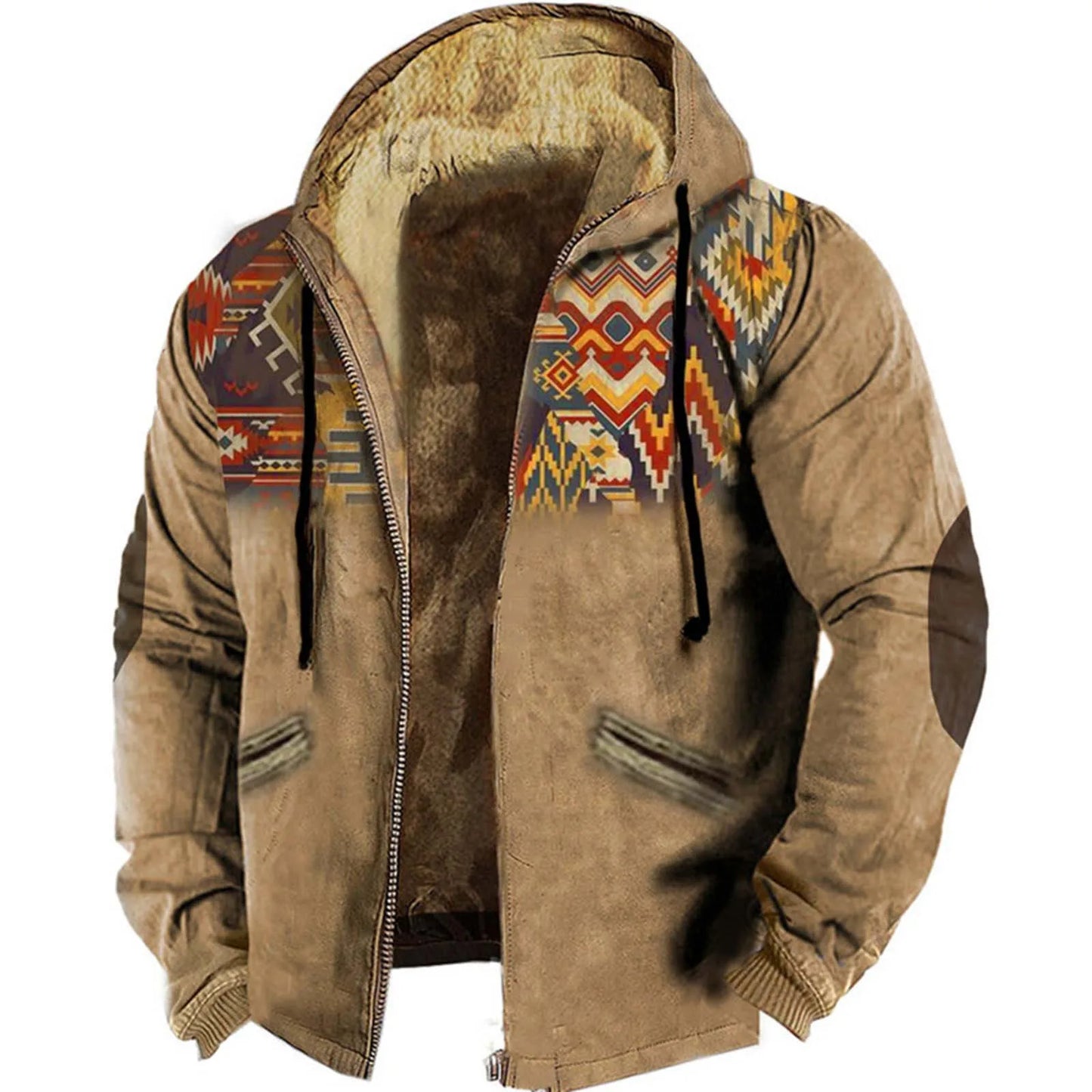 Men's Vintage Lamb Wool Bomber Jacket With Hooded Zipper FleeceLinedThermalPlush