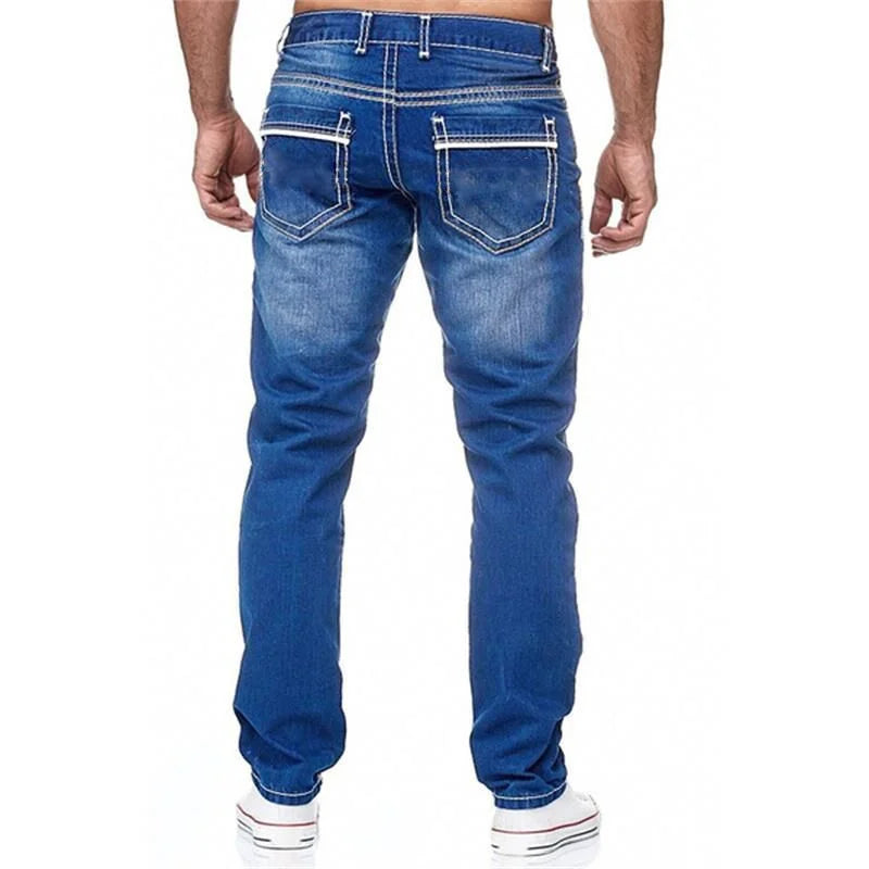 Men's Double Line Denim Jeans With Regular Fit Button Fly
