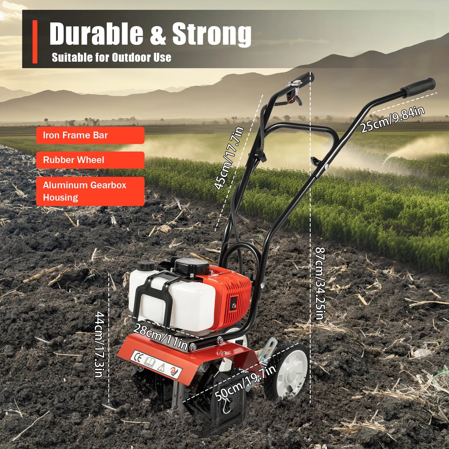 Powerful 52CC 1700W Garden Gasoline Tiller Cultivator Garden Loosening Soil Machine Gas Powered Tiller Cultivator Rototiller