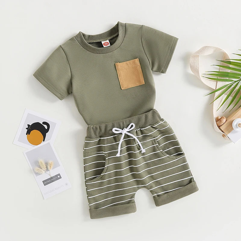 Lioraitiin Baby Boys 2-Piece Summer Set Short Sleeve Shirt Shorts