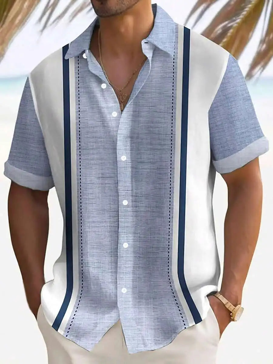 Men's Lightweight Striped Button Down Short Sleeve Casual Shirt