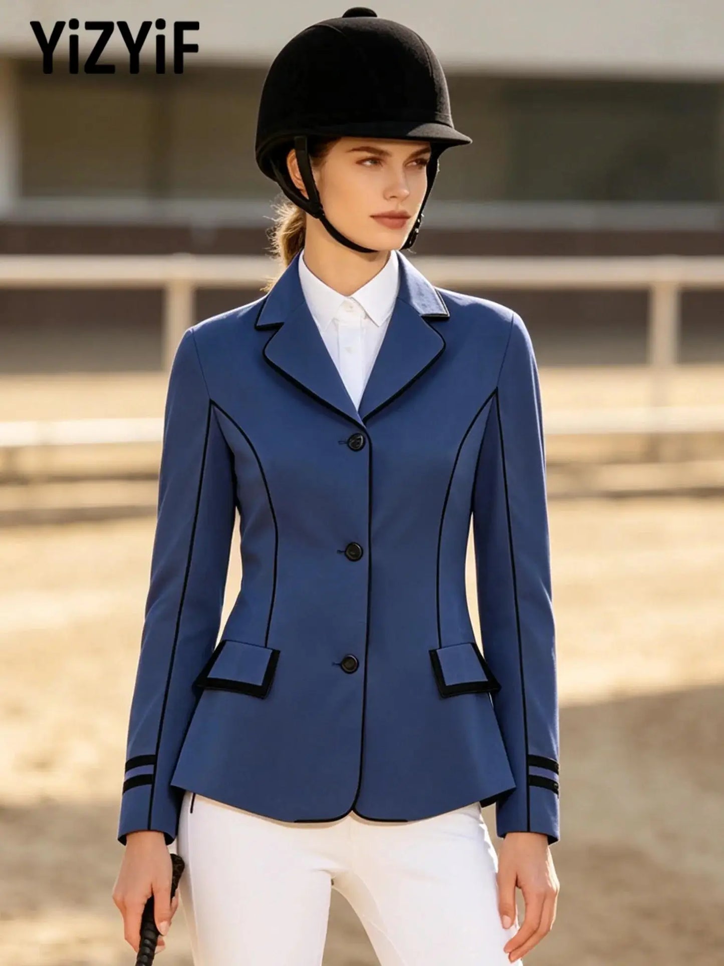 Women's Equestrian Riding Blazer With Lapel Collar Pockets