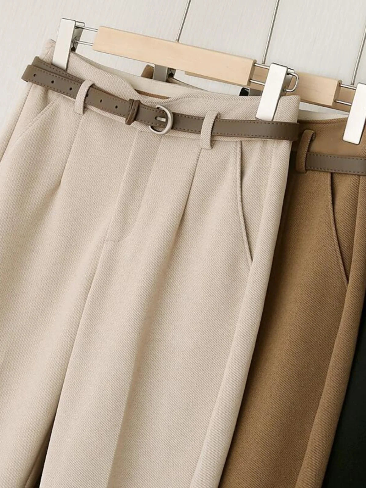 Thickened Women's Tweed High Waist Wide Leg Casual Trousers