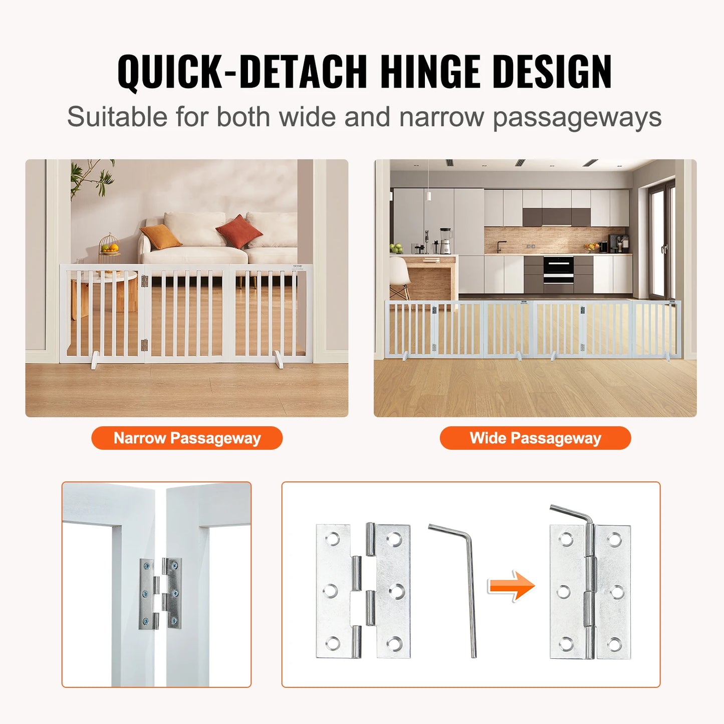 SucceBuy Free Standing Dog Gate 3-Panel Foldable Barrier