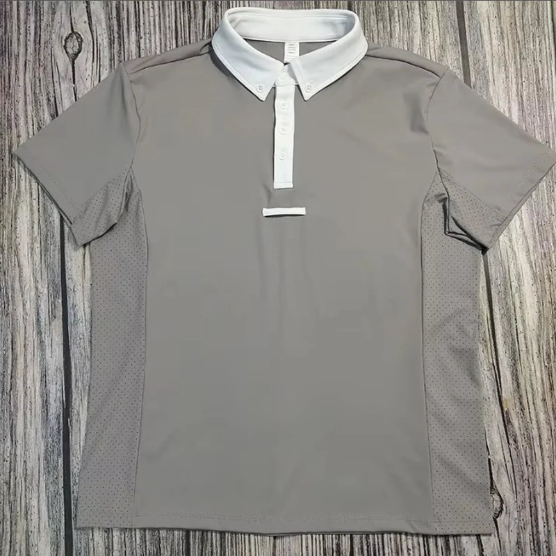 MXLLINA Mens Equestrian Short Sleeve T-Shirts Sports Horse Riding Tops Man Ridings Competition Blouse Equestrian Base Layer