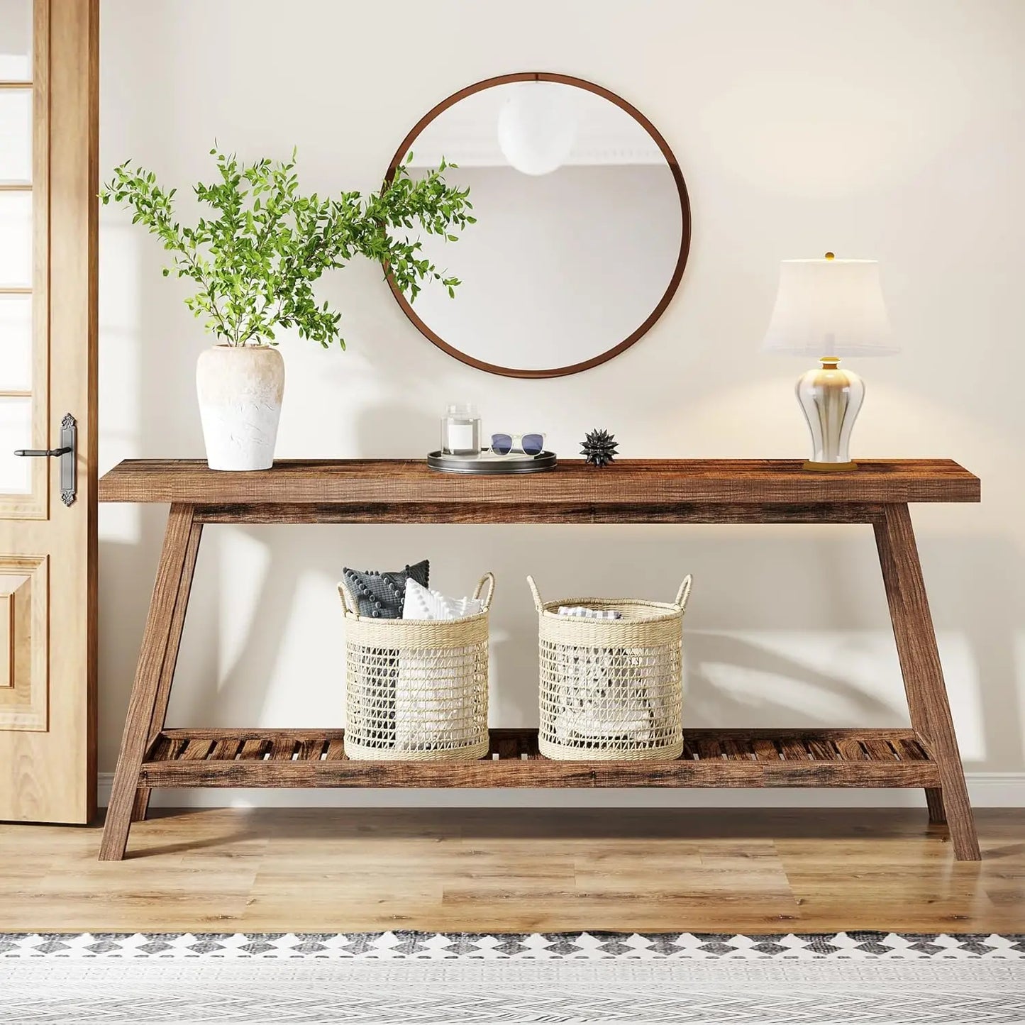 Little Tree All Wood Console Table Two Tier For Entryway Hallway Living Room