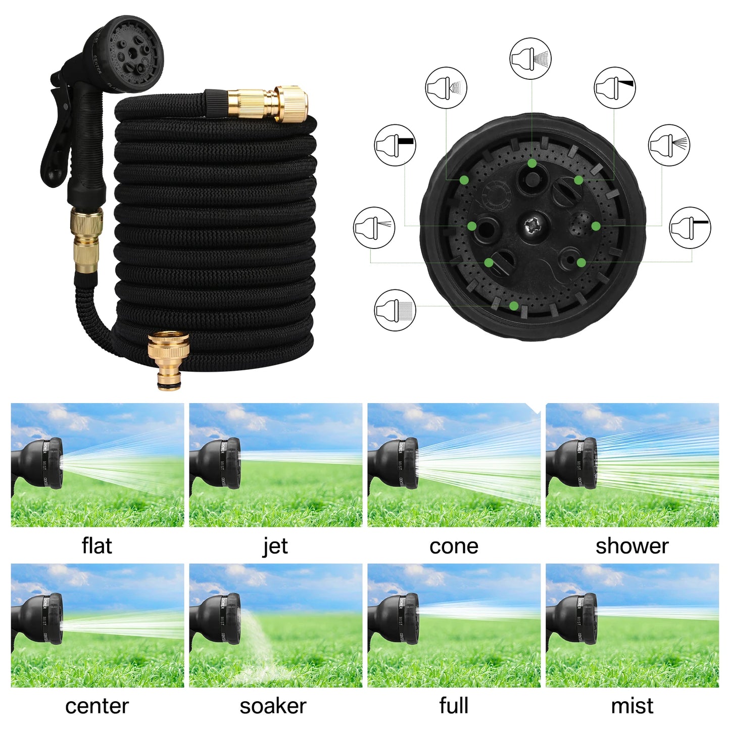 Expandable Garden Hose With 8 Pattern Spray Gun NoKink Reel