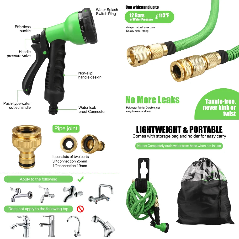 Expandable Garden Hose Reel With Aluminum Connector High Pressure