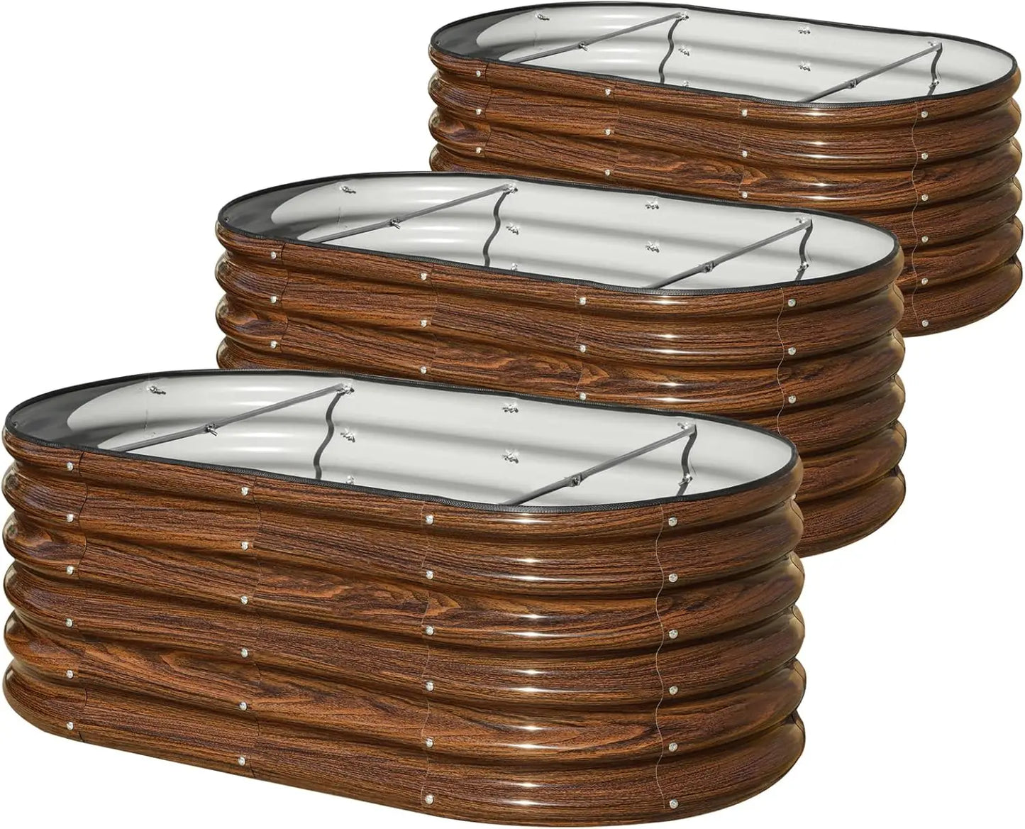 3-Piece Oval Raised Garden Bed Kit With Galvanized Planter