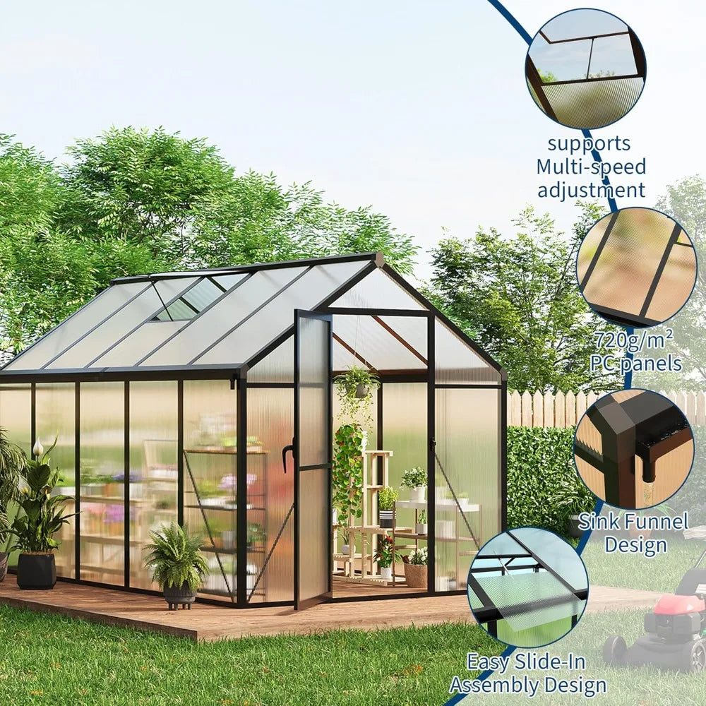 Polycarbonate Greenhouse With Aluminum Frame Quick Setup Roof Vent