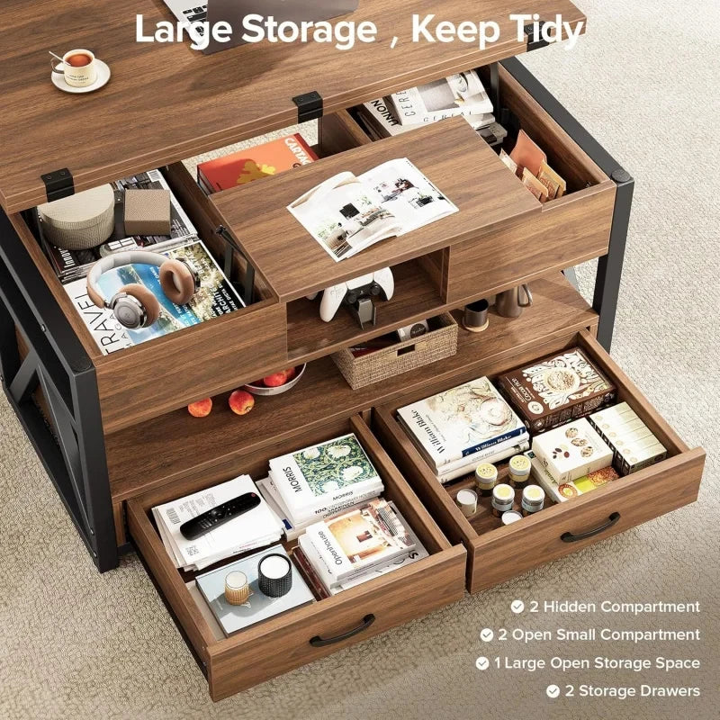 Lift Top Coffee Table With Hidden Compartments And Storage