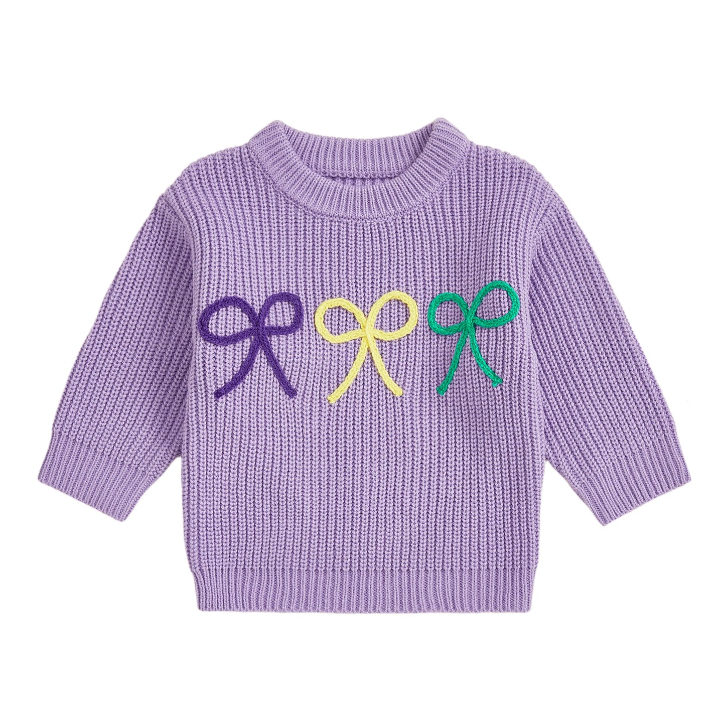Mardi Gras Toddler Girl Sweater With Embroidered Bow Detail
