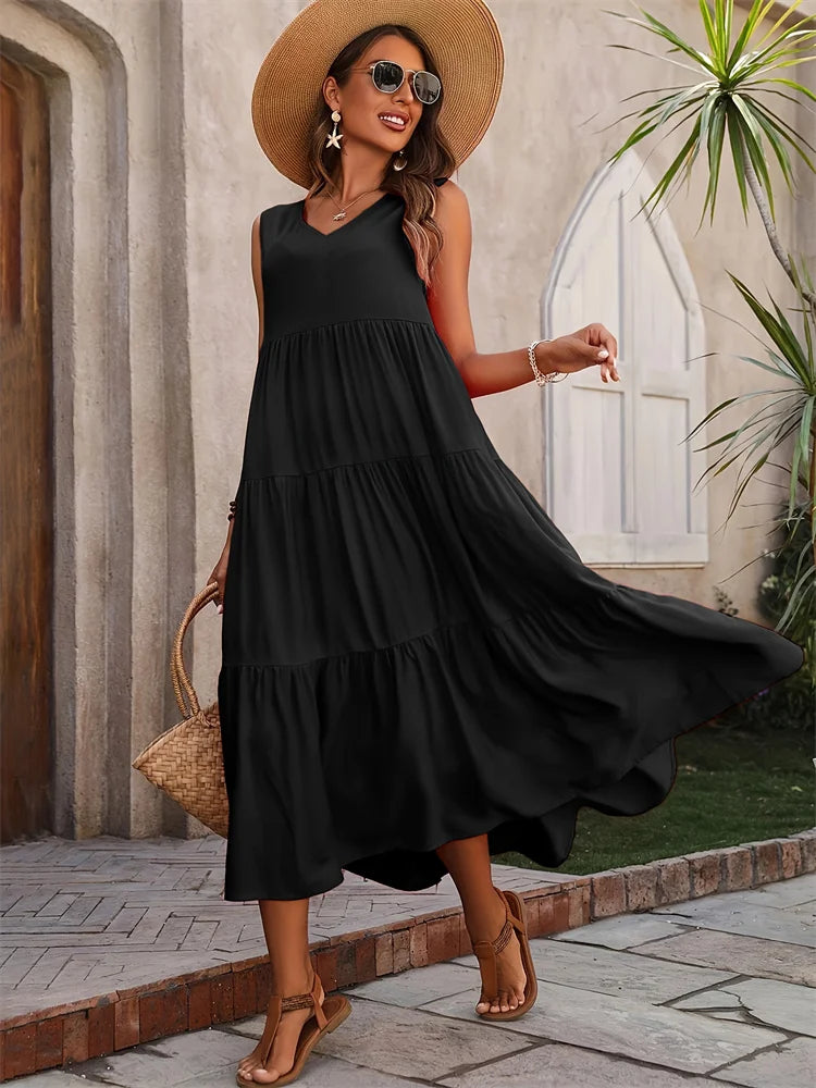 Y.KUKU Women Summer Casual Dress Mid Calf Length Elegant