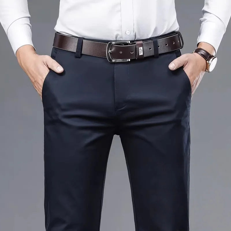 ICPANSCN Men High Waist Stretch Casual Pants Spring Summer