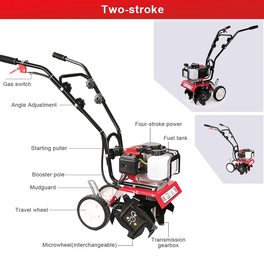 Tungfull Gas Powered 2 Stroke Micro Cultivator Garden Tiller
