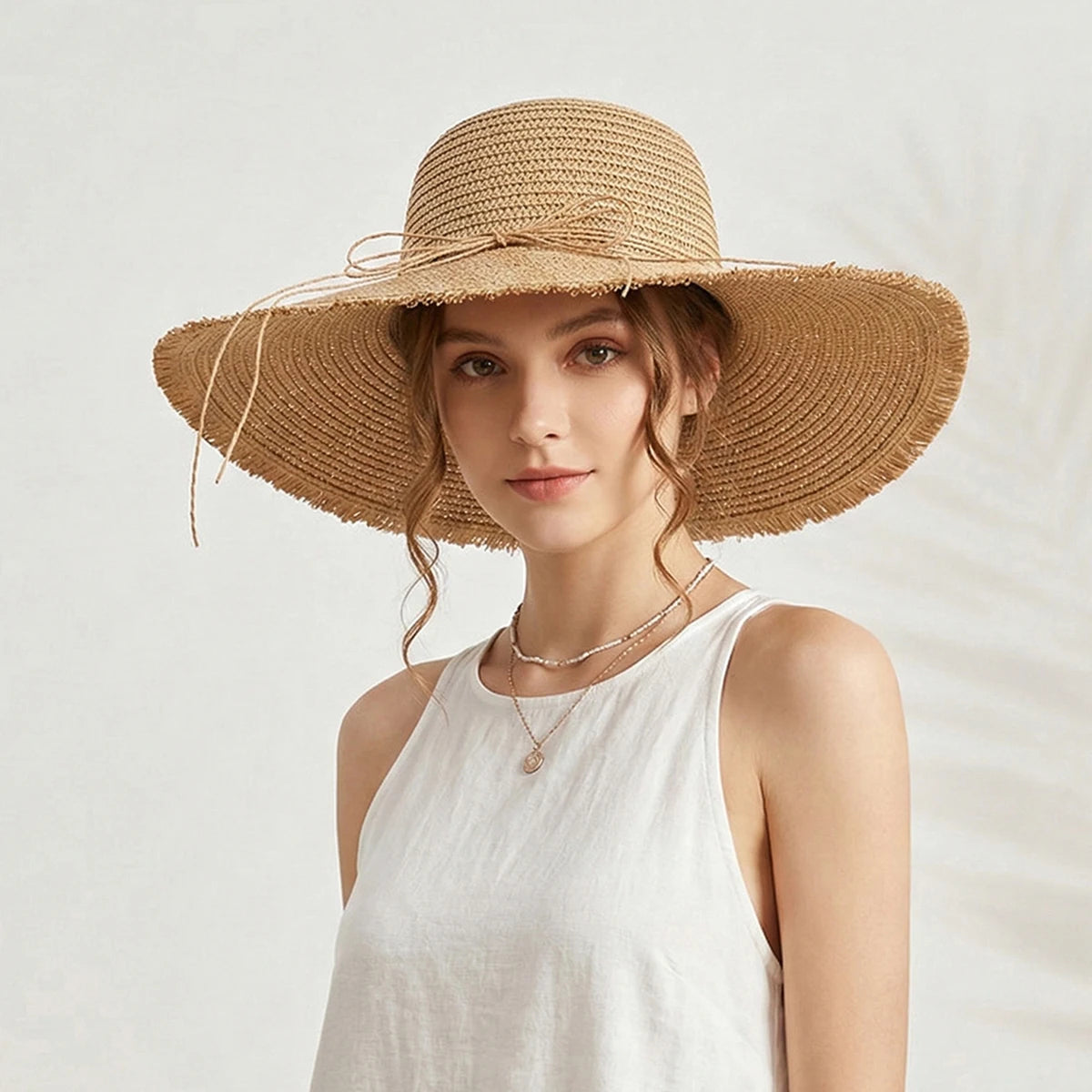 Women’s Wide Brim Straw Sun Hat For Summer Beach Wear