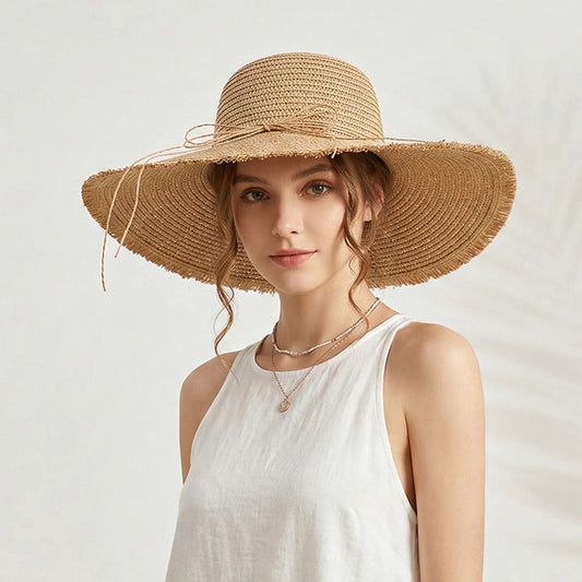Women’s Wide Brim Straw Sun Hat For Summer Beach Wear