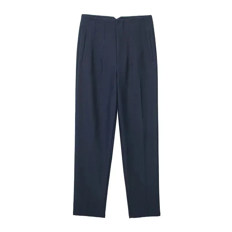 HXAO Womens Pleated High Waist Formal Office Pants Cropped Trousers
