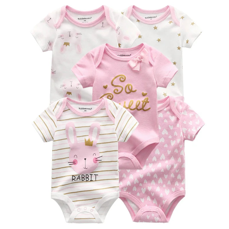 Kiddiezoom Summer 5 Piece Cartoon Bodysuits For Babies