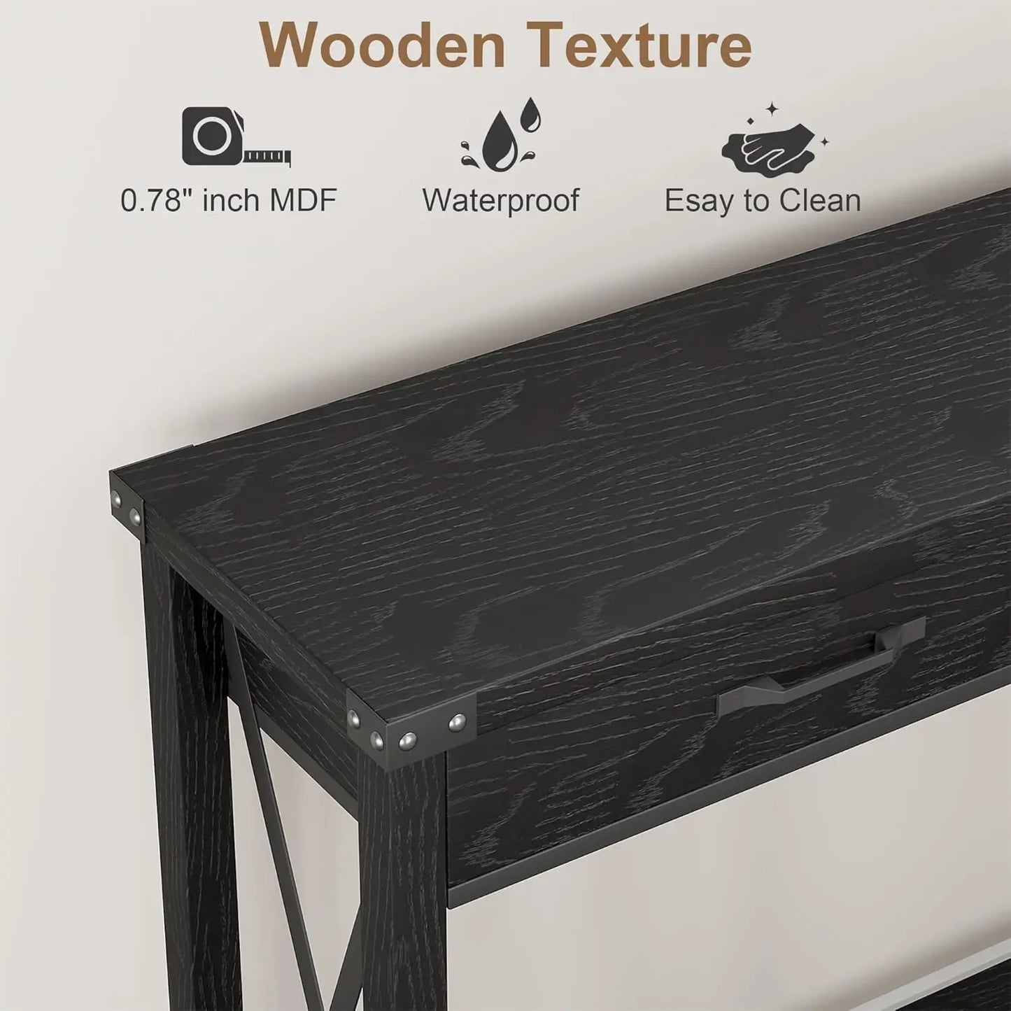 Black Console Table with 2 Drawers & Storage Shelf for Entryway Hallway Living Room 43x12x30in, Customized