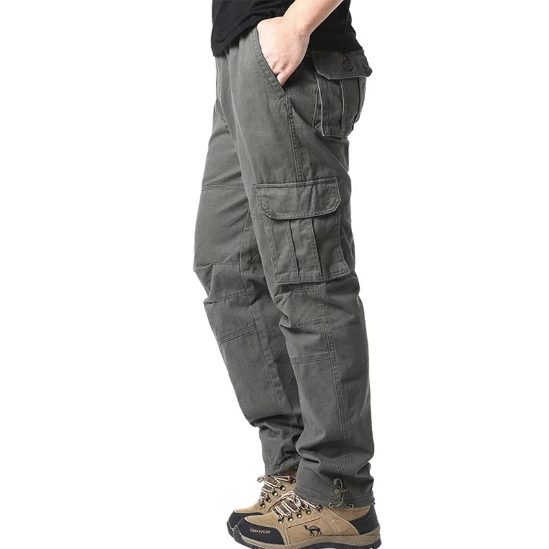 Men's Loose Tactical Overalls Pocket Jogging Pants Elastic Waist Cotton