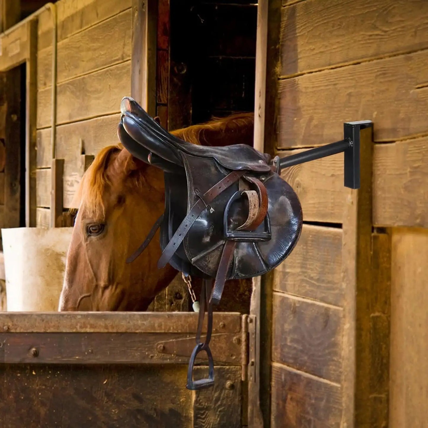 Horse Saddle Rack Stand Organizer Black Removable Equestrian Stable Organization Saddle Bar Hangs on Stall Walls or Doors