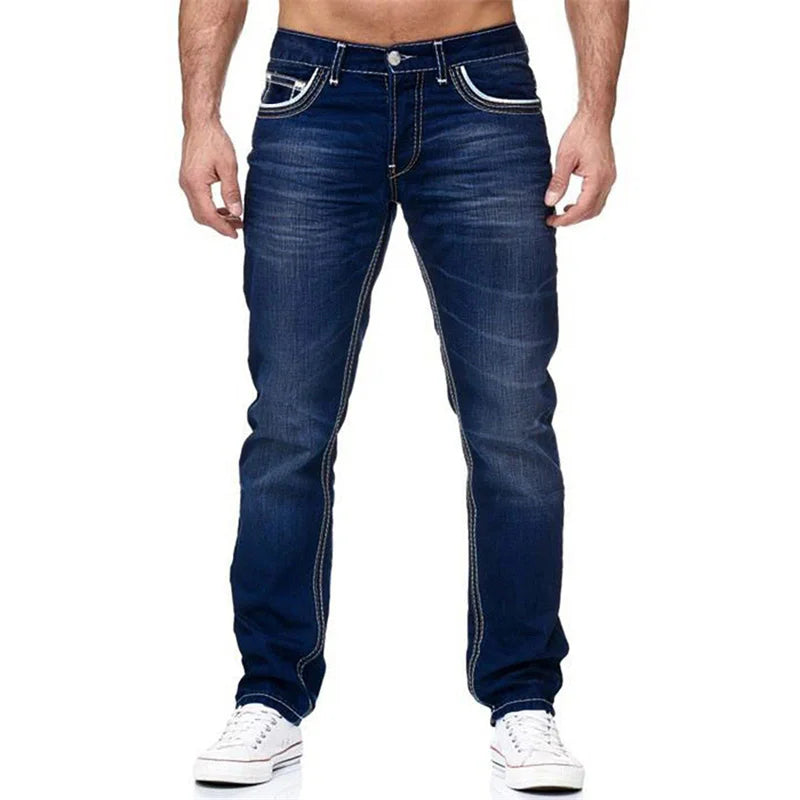 Men's Double Line Denim Jeans With Regular Fit Button Fly