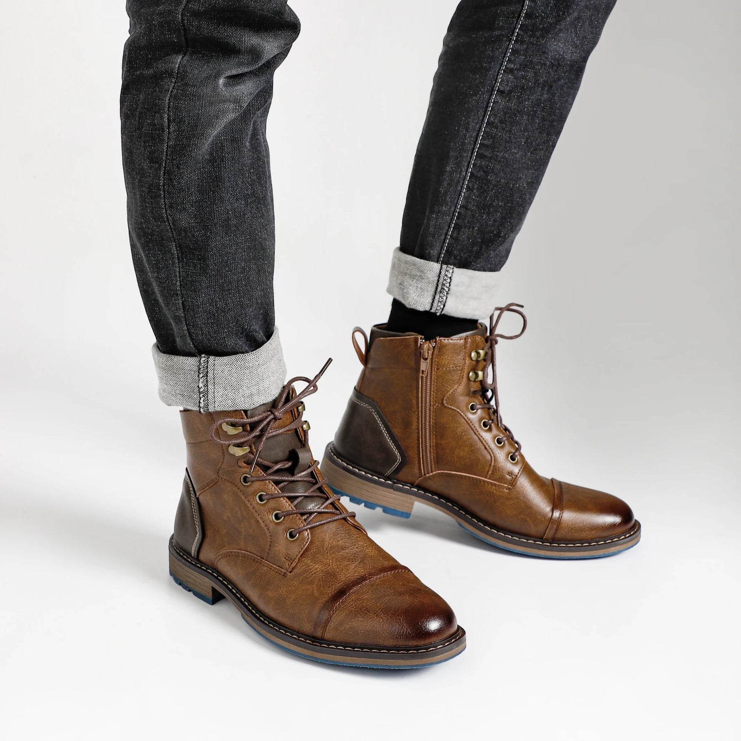 Hecrafted Men's Retro Leather Ankle Boots for Comfortable Spring Fashion and Everyday Wear