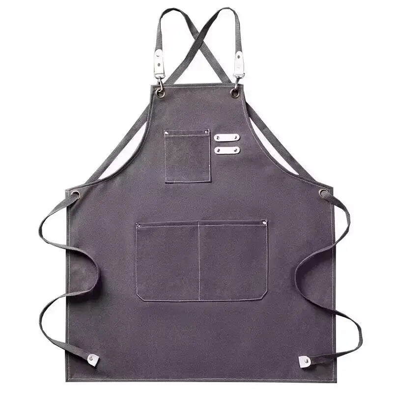 Thickened Waterproof Canvas Apron With Pockets Crossback Adjustable