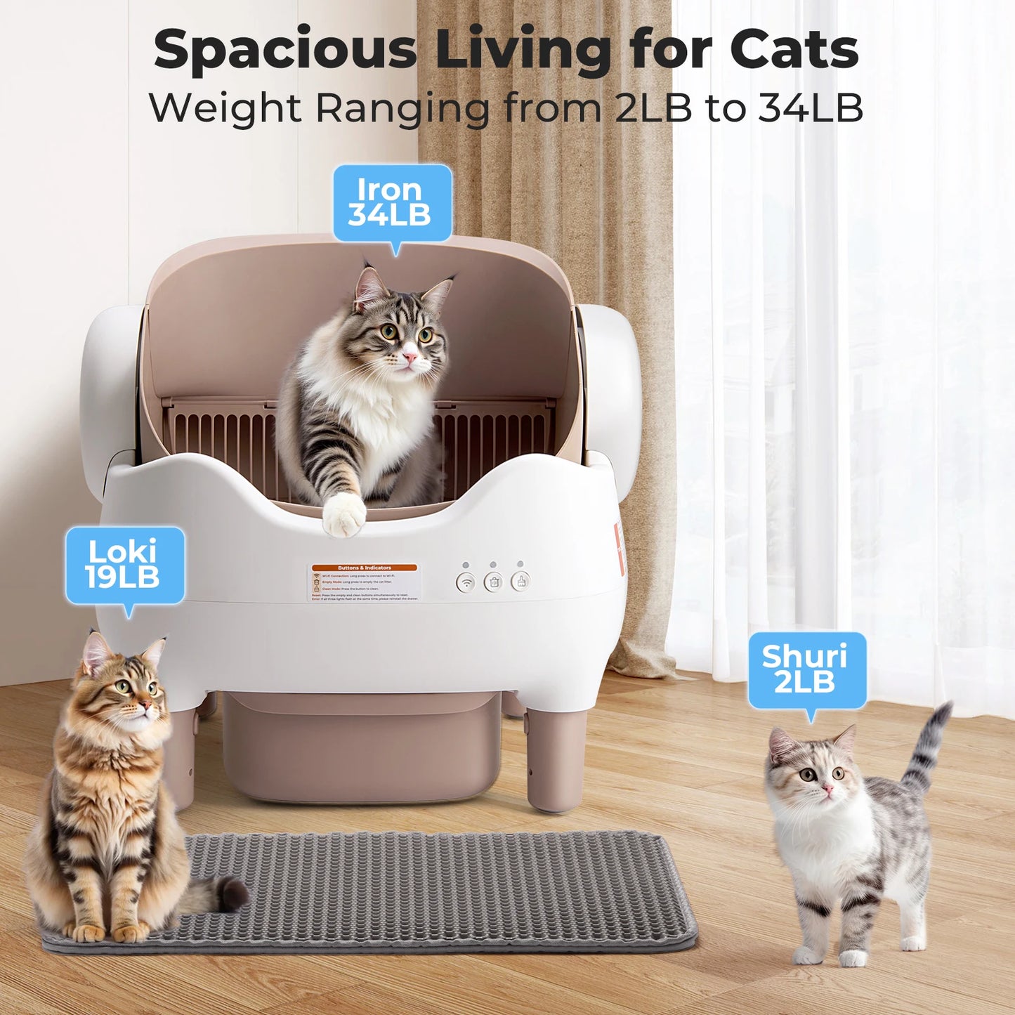 Lunapurr Self Cleaning Litter Box Automatic Cat Litter Box With App Control Odor Free Large Waste Bin For Multi Cats