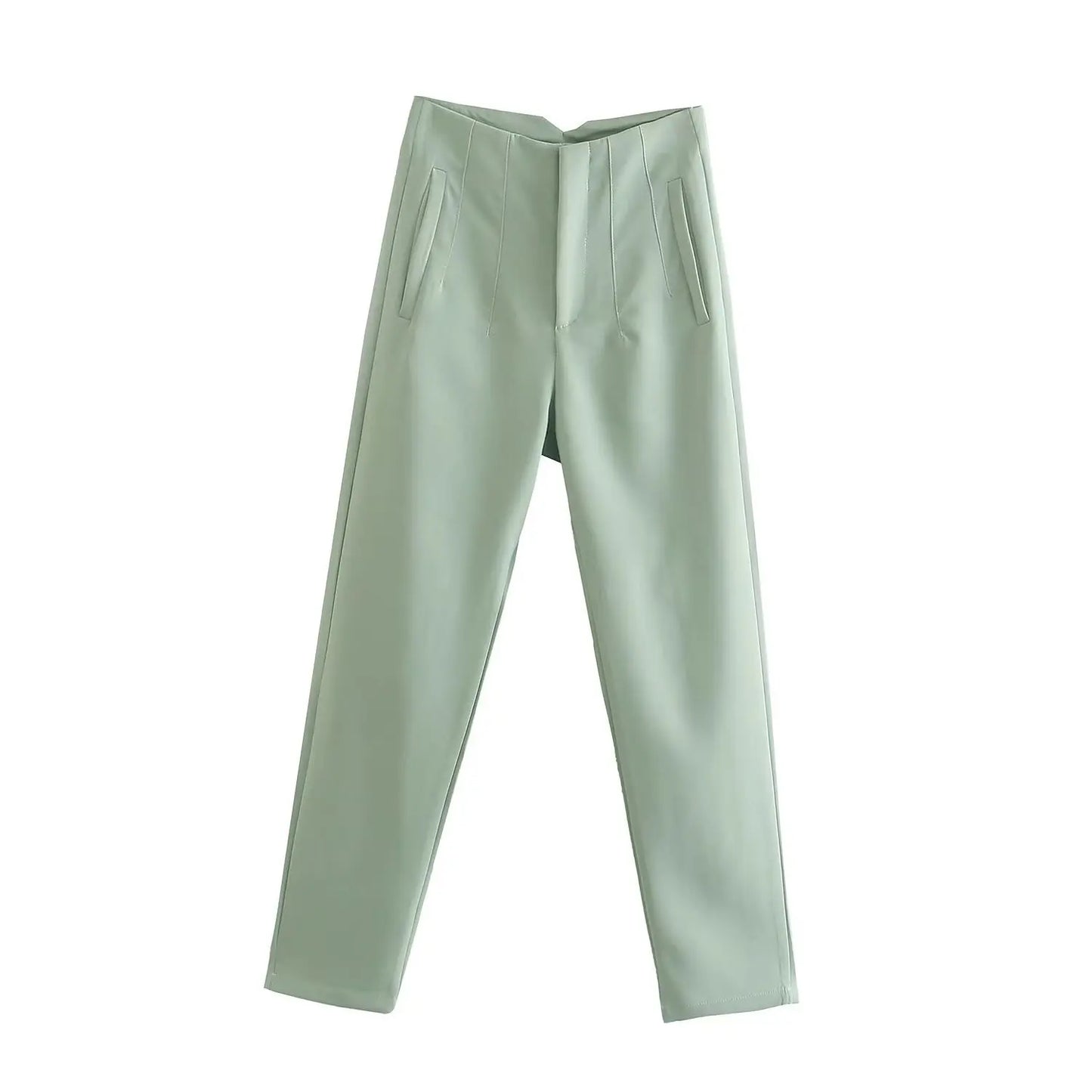 Others High Waist Casual Pants For Women Slim Fit Polyester