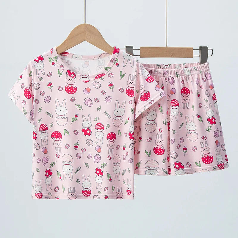 Unisex Kids Summer Shorts Set Two Piece Outfit For Home And Outdoors