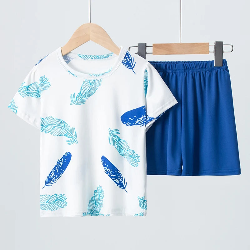 Unisex Kids Summer Shorts Set Two Piece Outfit For Home And Outdoors