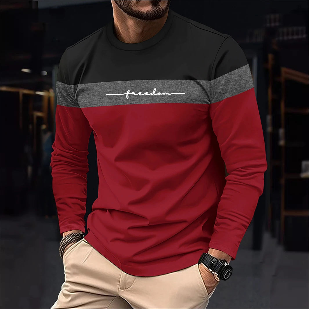 Autumn Mens Oversized Crew Neck Long Sleeve Stripe T Shirt