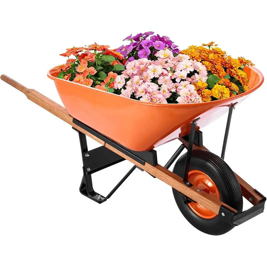 Garden Wheelbarrow With Metal Handle And Wide Track Tires
