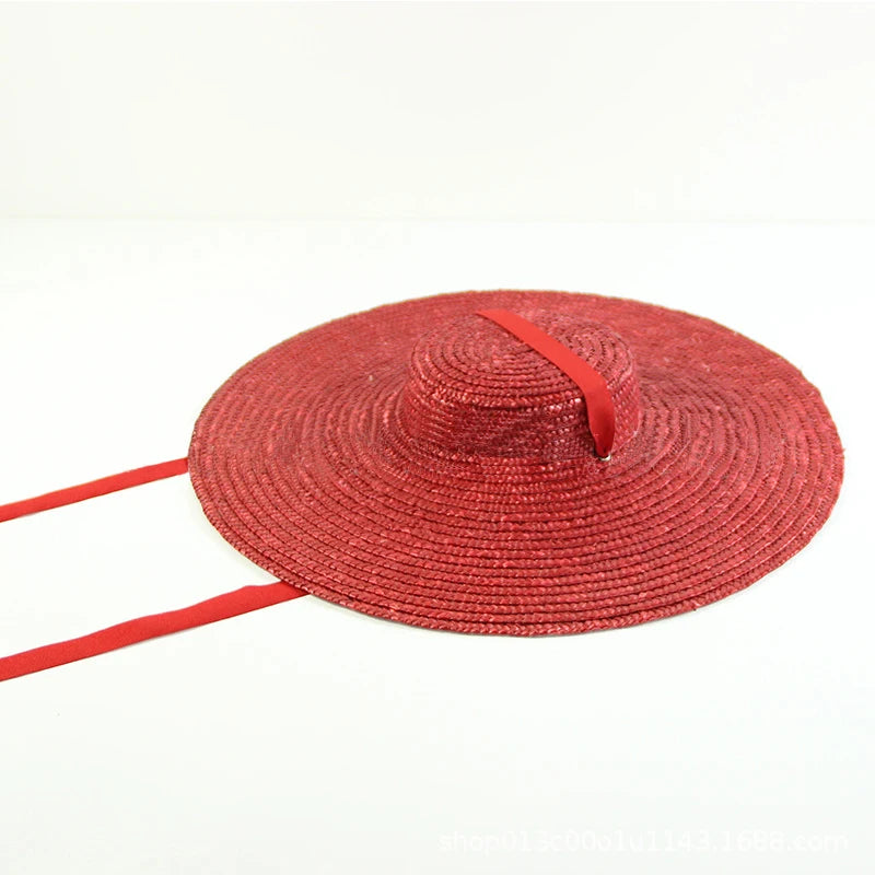 WZRYTTLCN Straw Hat Boater Sun Hat With Ribbon Tie Beach