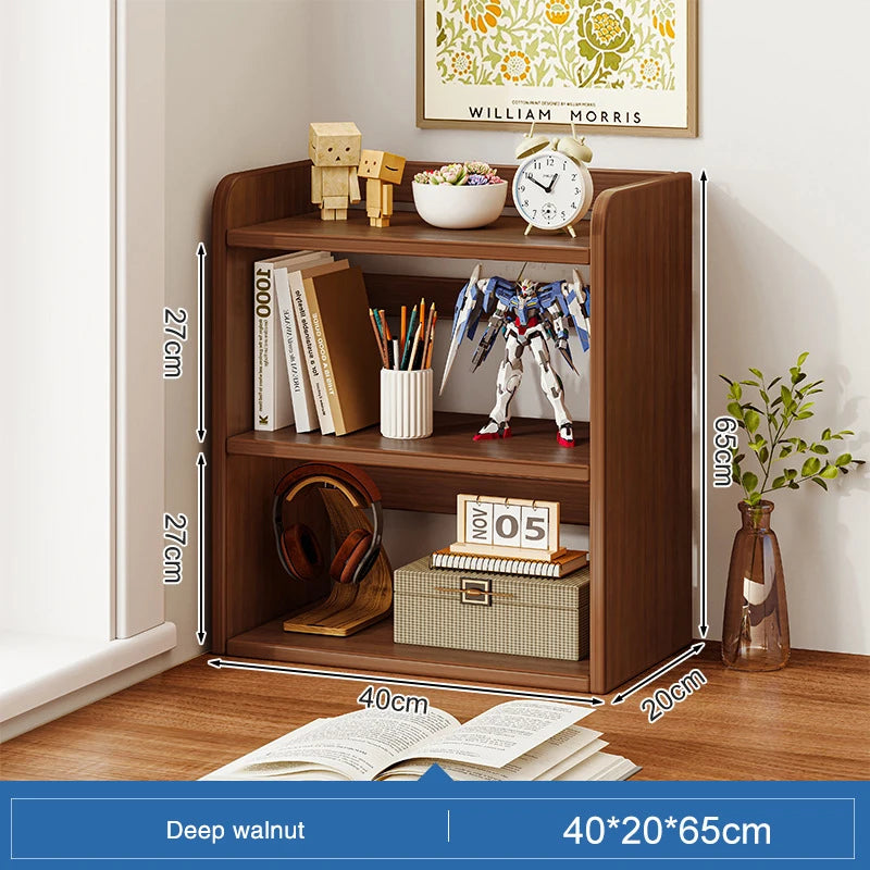 Three Tier Wood Bookcase Storage Shelf for Home Office Desk