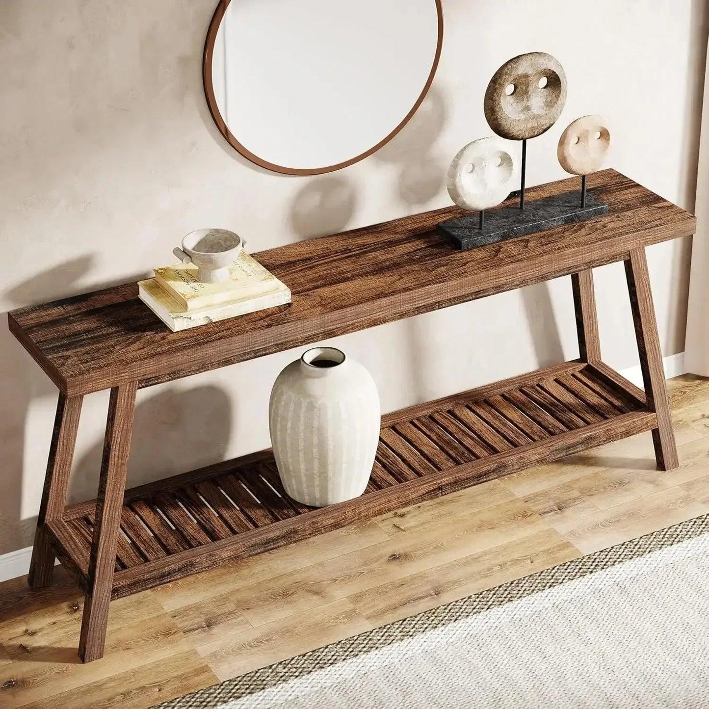 Little Tree All Wood Console Table Two Tier For Entryway Hallway Living Room