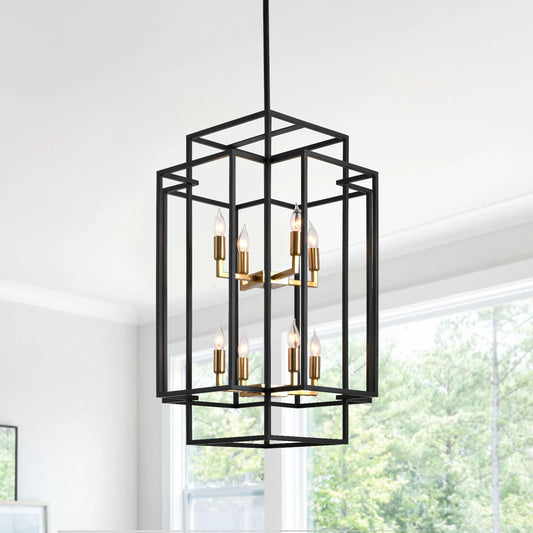 Farmhouse Lantern Tiered Pendant Chandelier 8 Lights LED